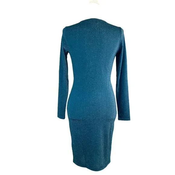 Allegra K Shine Green Long Sleeve V-Neck Women's Dress Size S - Picture 3 of 10